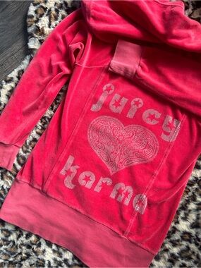 Y2K Vintage JUICY KARMA Juicy Couture Pink Velour Zip